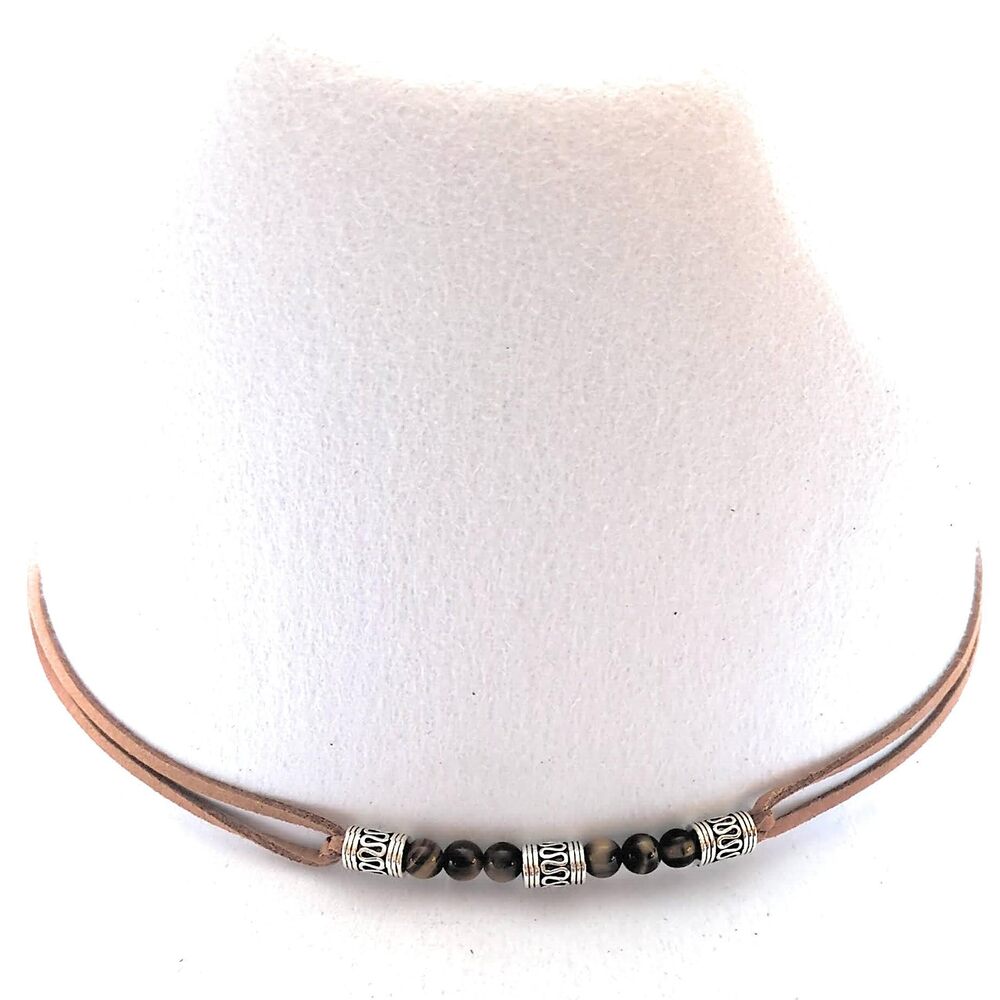7839 Hat Band Tiger Eye Gemstone Plated Silver Charm Western Jewelry - Picture 7 of 7